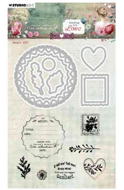 Timbro e fustella – Sending you love – Heart ATC