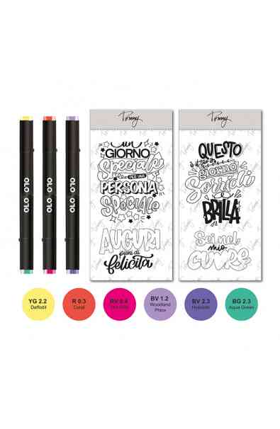 Corso OLO Lettering in color – 6 colori + 2 timbri + carta + pochette + corso online con Lettersofme (IN ARRIVO A GIUGNO)