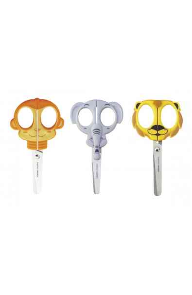 Set di 3 forbici in metallo con punta arrotondata (Monkey, Elephant, Lion)